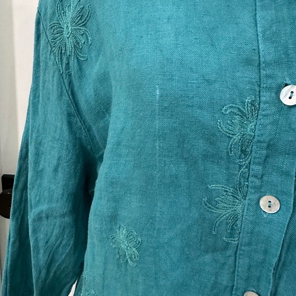 Teal Button-Up Linen Maxi Shirt Dress XL - Picture 7 of 9